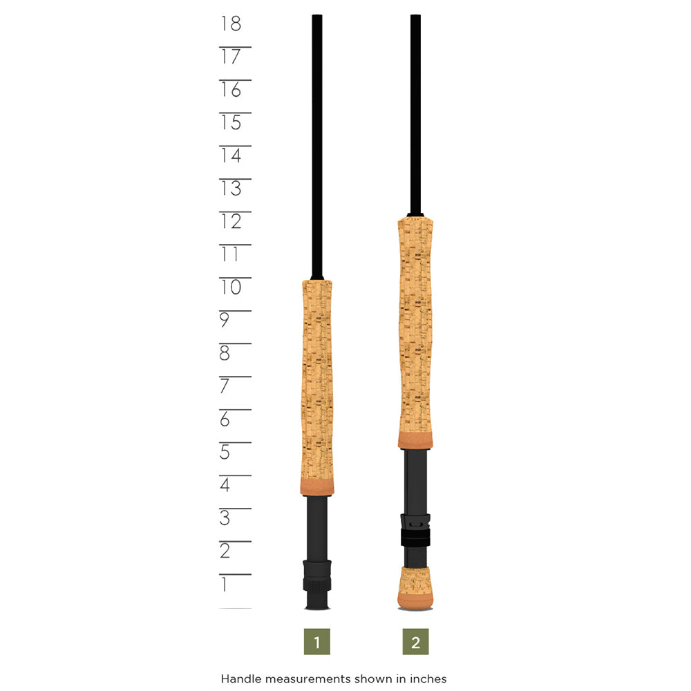 side by side comparison with ruler of the st. Croix Connect fly rods with and without fighting butt