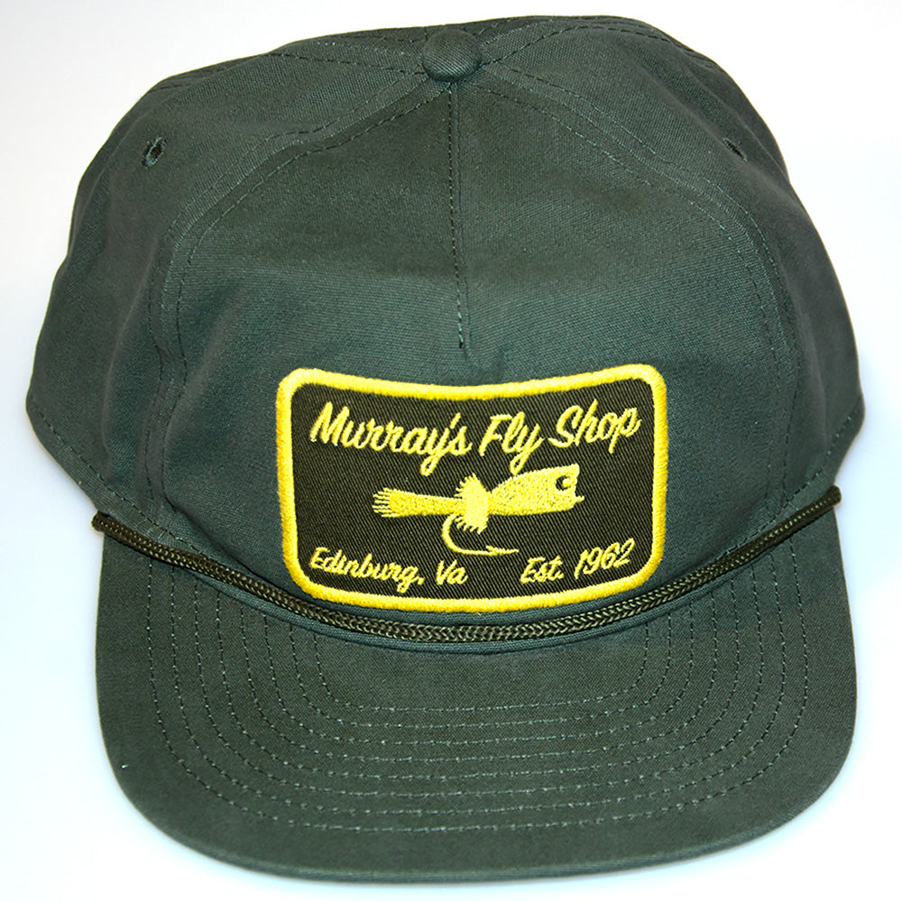 Shown is a Ranger Rope hat made for us by Ouray features a Murray's Fly Shop Popping Bug Patch on the front of the hat